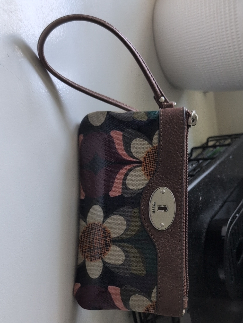Fossil Floral Print Wristlet in Brown, Cream, Pink, Green
